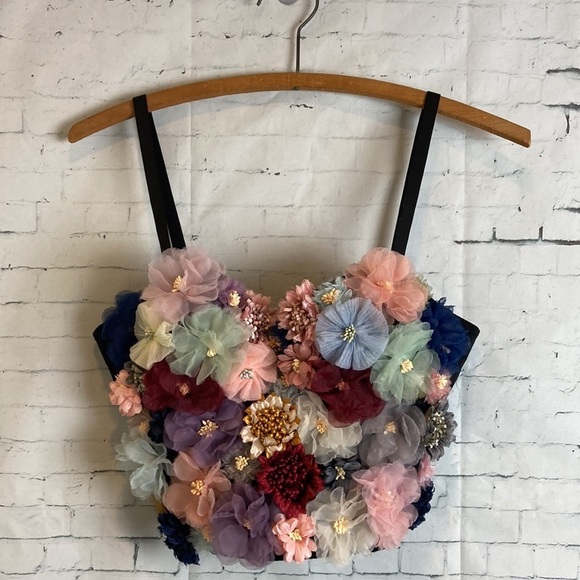 Corset Bustier 3D Floral Handmade Etsy Sz S Cottage Rave Feminine Fairy whimsy - Picture 14 of 14